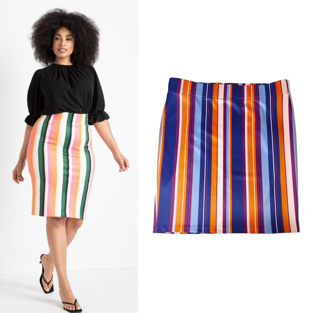 Eloquii Bright Striped Neoprene Stretch Knit Pencil Skirt size 28